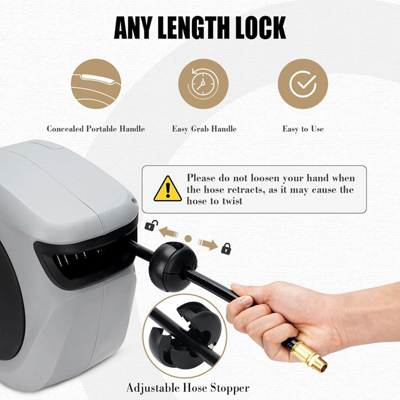 3/8" × 50' Air Hose Reel Retractable Hybrid Air Hose Heavy Duty 180° Swivel Mount Max 300PSI