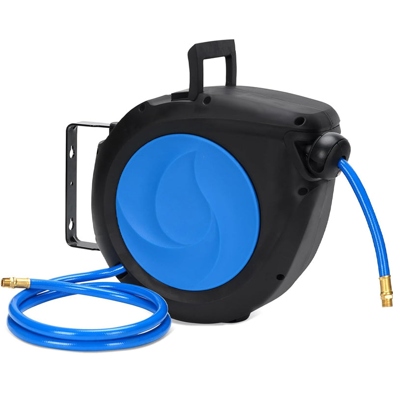 3/8" × 50' Air Hose Reel Retractable Hybrid Air Hose Heavy Duty 180° Swivel Mount Max 300PSI