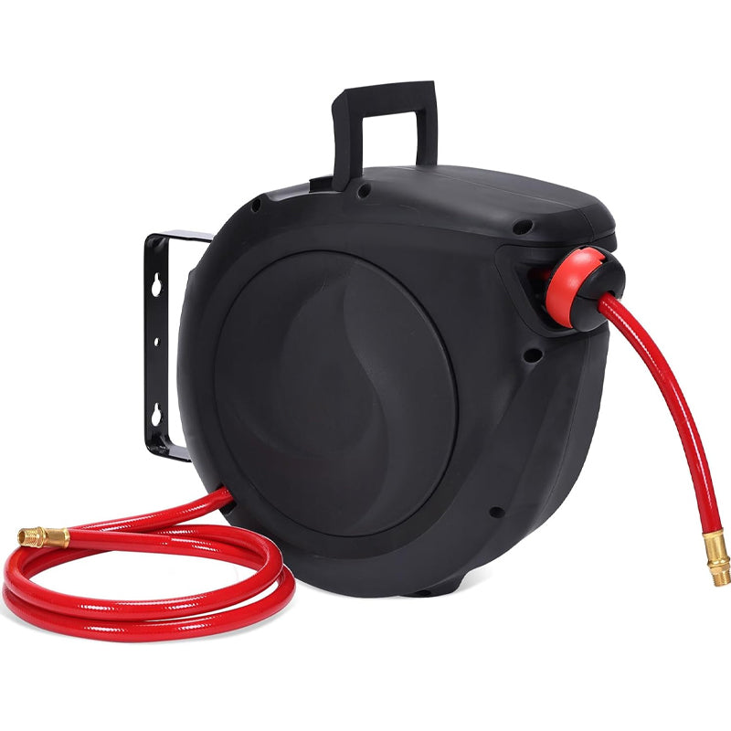 3/8" × 50' Air Hose Reel Retractable Hybrid Air Hose Heavy Duty 180° Swivel Mount Max 300PSI