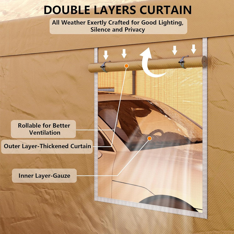 12' × 20' Carport with Roll-up Ventilated Windows Heavy Duty Car Canopy for SUV Truck Boat