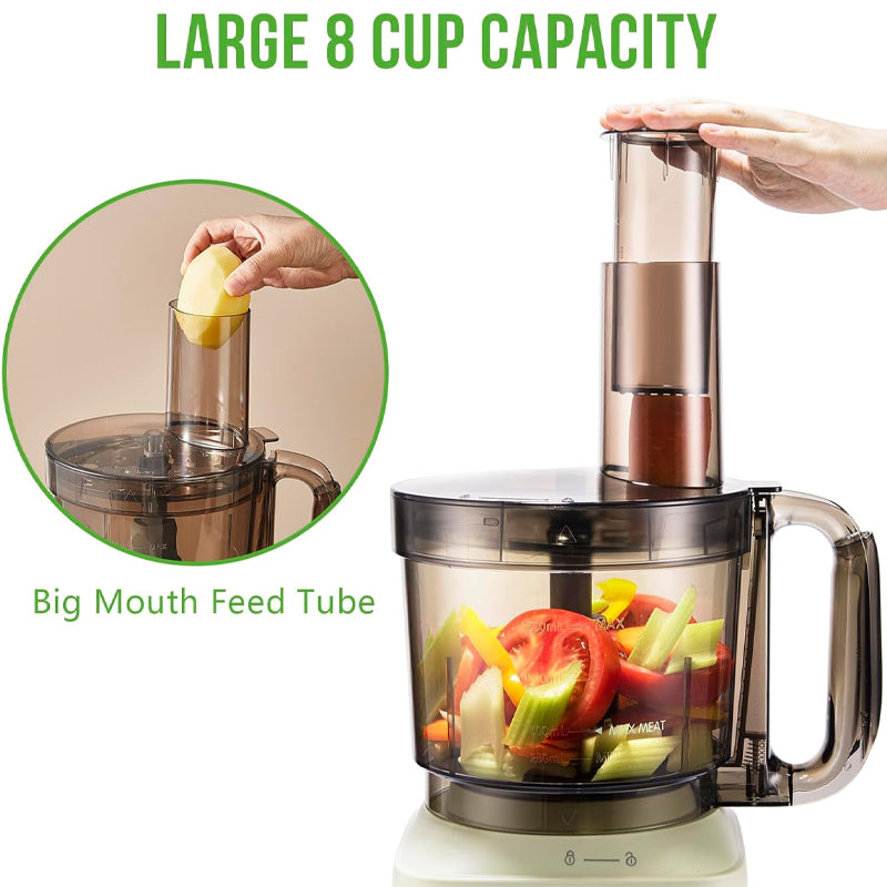800W Food Processor 8-Cup Multifunctional Vegetable Chopper Stainless Steel Blade and Dough Blade