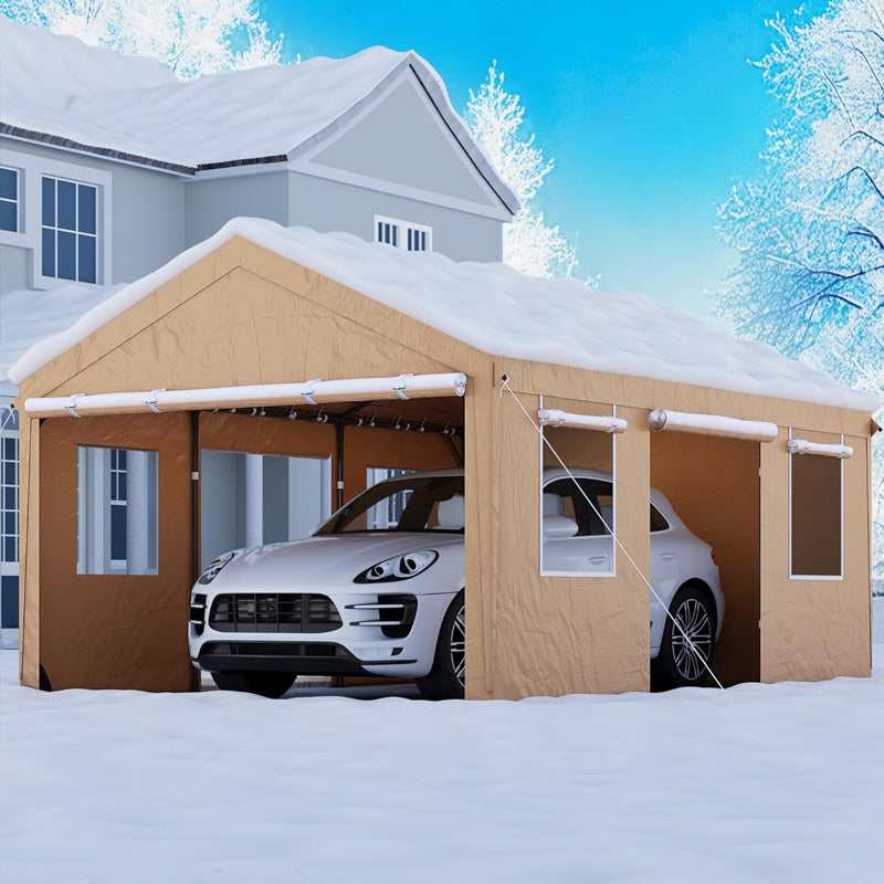 12' × 20' Carport with Roll-up Ventilated Windows Heavy Duty Car Canopy for SUV Truck Boat