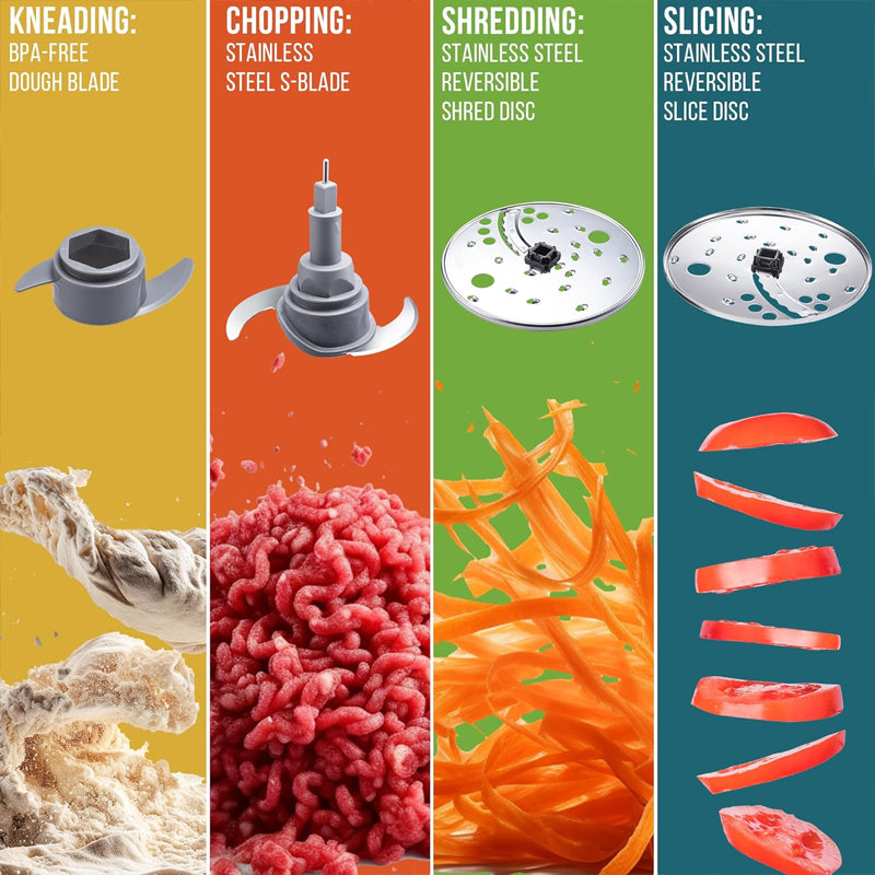 800W Food Processor 8-Cup Multifunctional Vegetable Chopper Stainless Steel Blade and Dough Blade