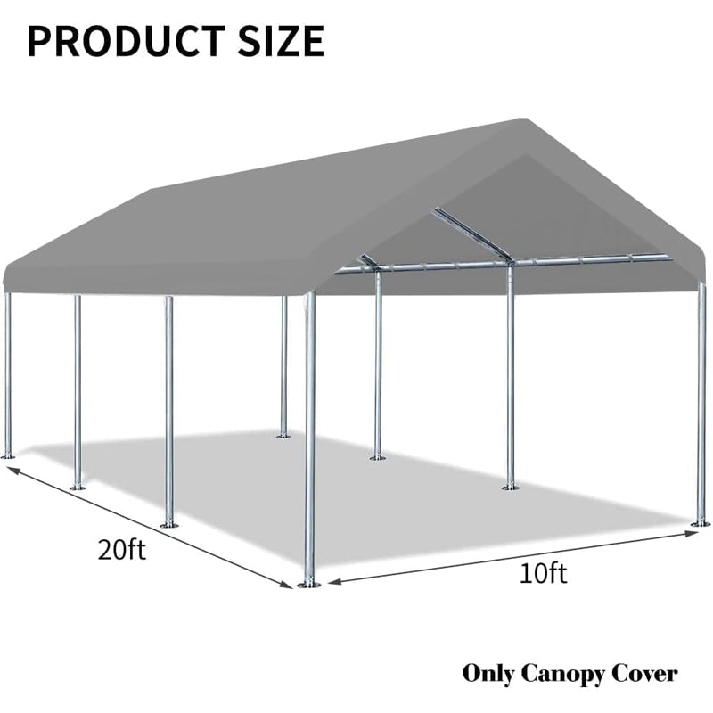 Carport Replacement Cover 10 x 20 FT Heavy-Duty Waterproof & UV Protected Canopy Cover