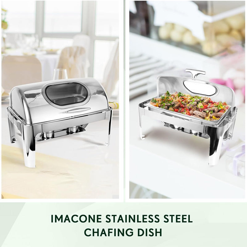 9QT Stainless Steel Roll Top Chafing Dish Buffet Set with Visible Window Chafers and Buffet Warmer