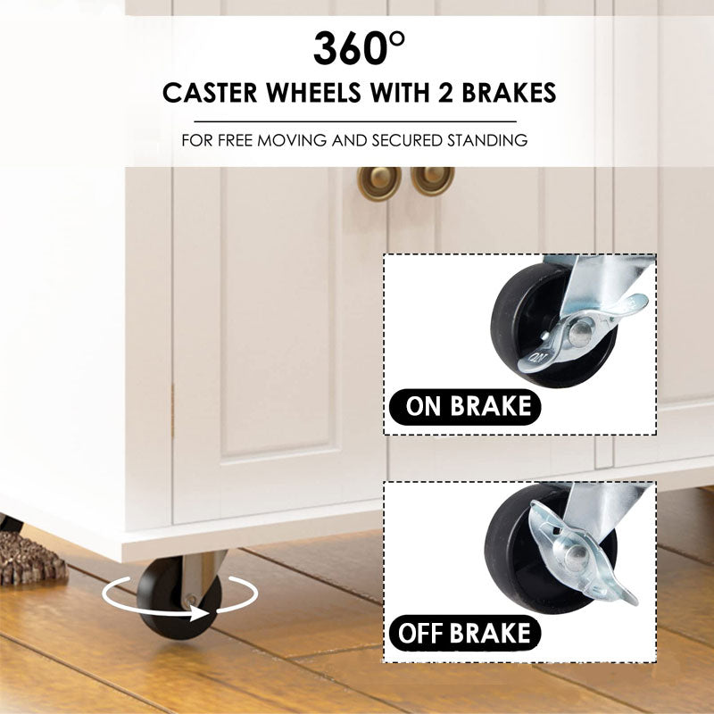 Movable Kitchen Island Cart With Solid Wood Countertops, With Storage Cabinets, Rolling Kitchen Table With Spice Rack, Towel Rack And Drawers