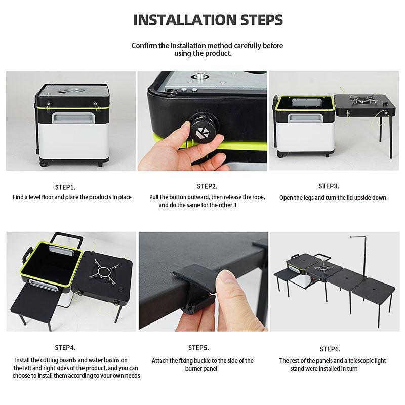 Outdoor Mobile Kitchen, Portable Multifunctional Camping Box On Wheels, Integrated Cooking Station With Windproof Stove, Folding Table Storage Organizer, Camping Vehicle Gear
