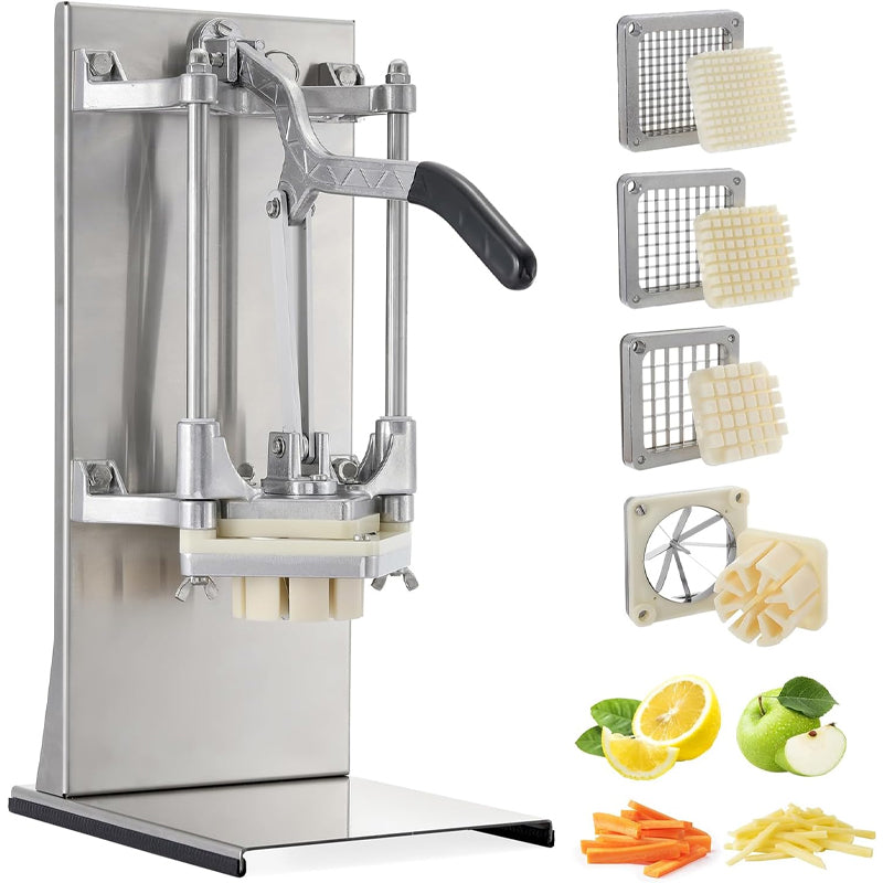 4-in-1 Commercial French Fry Cutter Slices & Chops 1/2" 3/8" 1/4" Dicer Chopper with Extended Handle