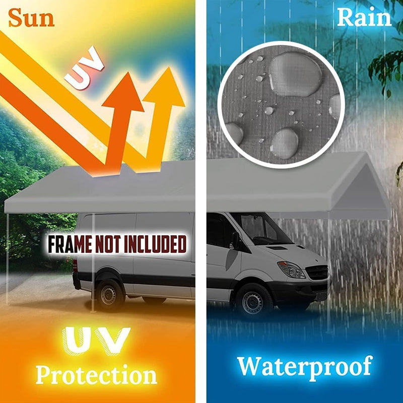 Carport Replacement Cover 10 x 20 FT Heavy-Duty Waterproof & UV Protected Canopy Cover