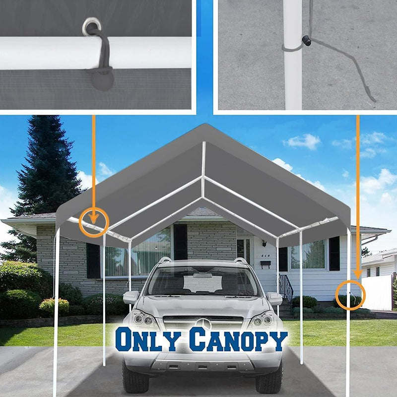 Carport Replacement Cover 10 x 20 FT Heavy-Duty Waterproof & UV Protected Canopy Cover