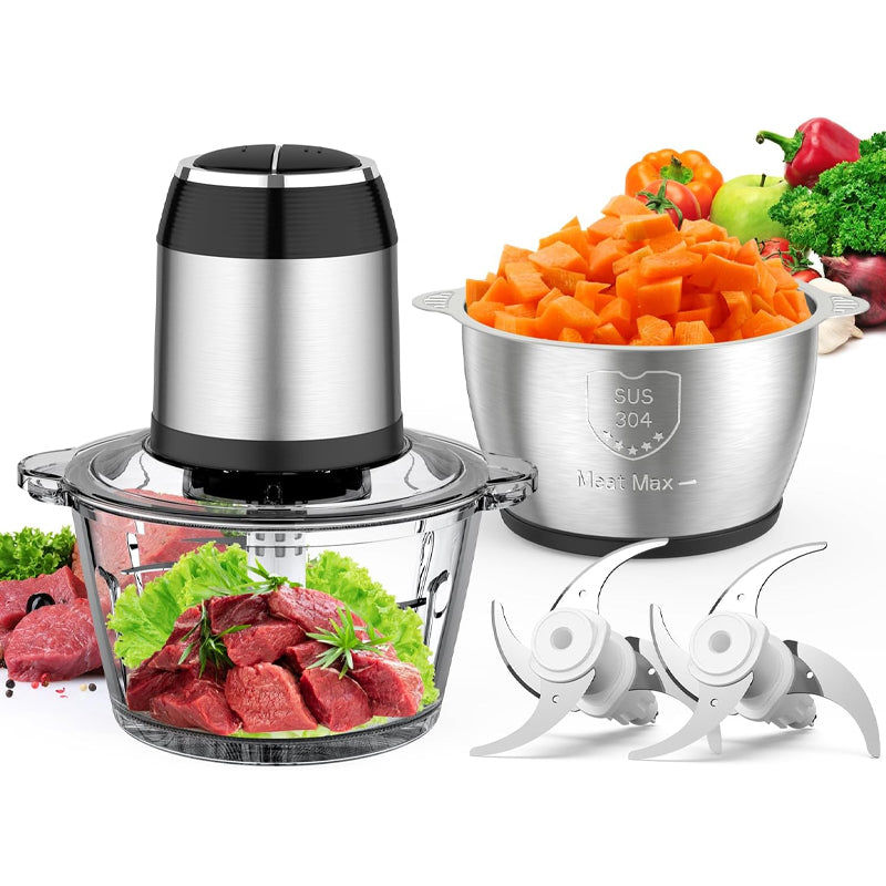 Electric Meat Grinder with 2 Bowls Food Processor 400w Electric Food Chopper with 2 Blades