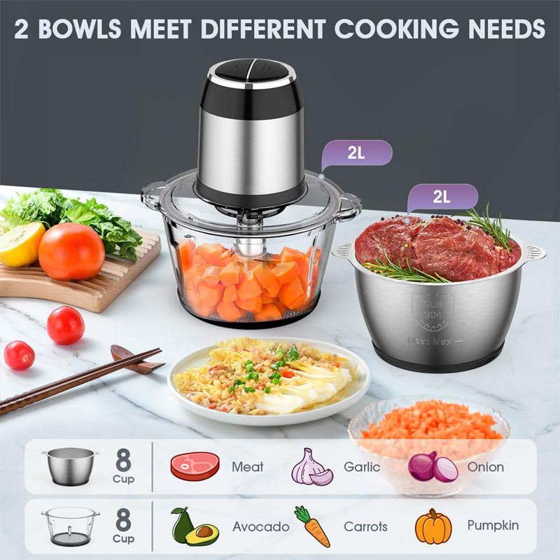 Electric Meat Grinder with 2 Bowls Food Processor 400w Electric Food Chopper with 2 Blades