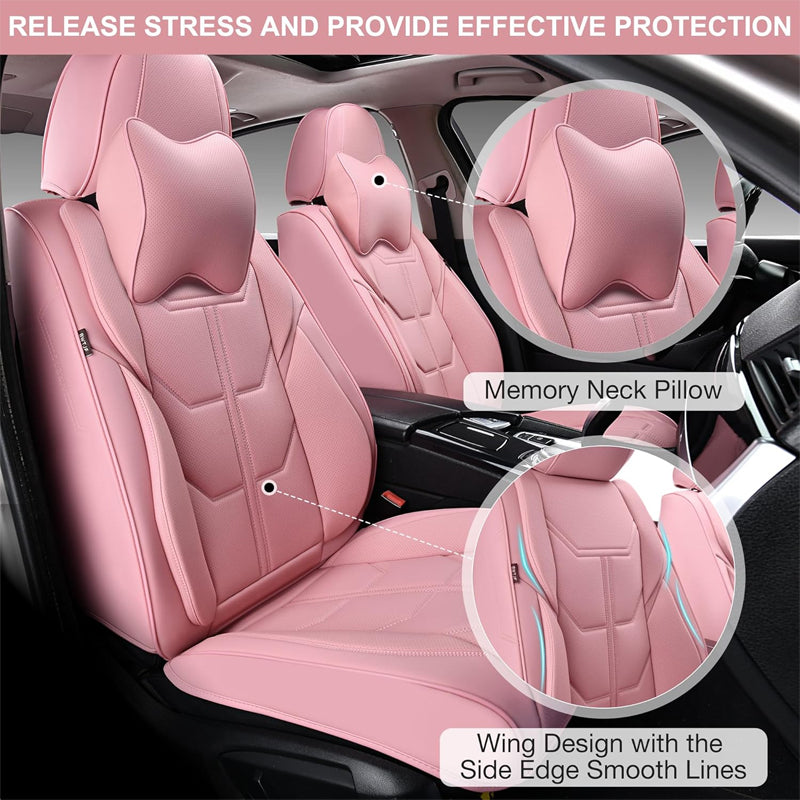 Pink Car Seat Covers Full Set Seat Covers for Cars with Head Pillow Leatherette Auto Seat Protectors
