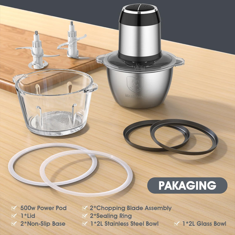 Electric Meat Grinder with 2 Bowls Food Processor 400w Electric Food Chopper with 2 Blades