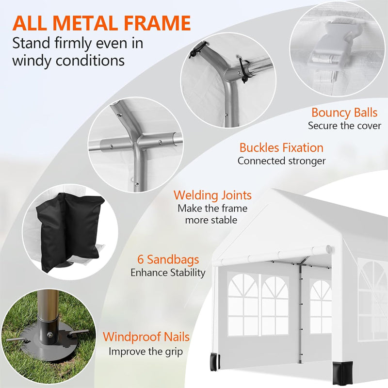 12 x 20 ft Heavy Duty Carport with 6 Roll-up Windows Car Tent Garage for Car SUV Truck Boat