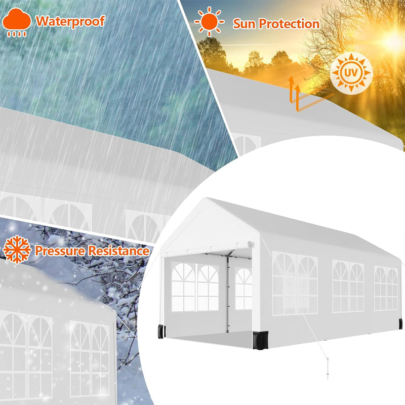 12 x 20 ft Heavy Duty Carport with 6 Roll-up Windows Car Tent Garage for Car SUV Truck Boat