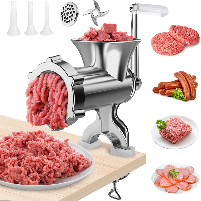 Manual Meat Grinder with 1 Cutting Blade 1 Cutting Plate 3 Sausage Tubes Meat Mincer Sausage Maker