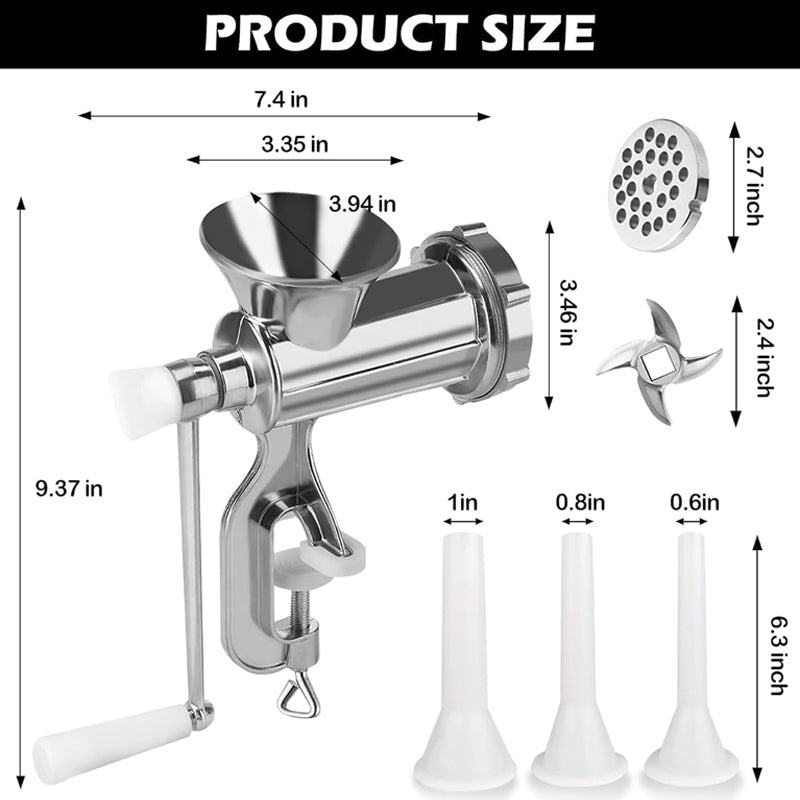 Manual Meat Grinder with 1 Cutting Blade 1 Cutting Plate 3 Sausage Tubes Meat Mincer Sausage Maker