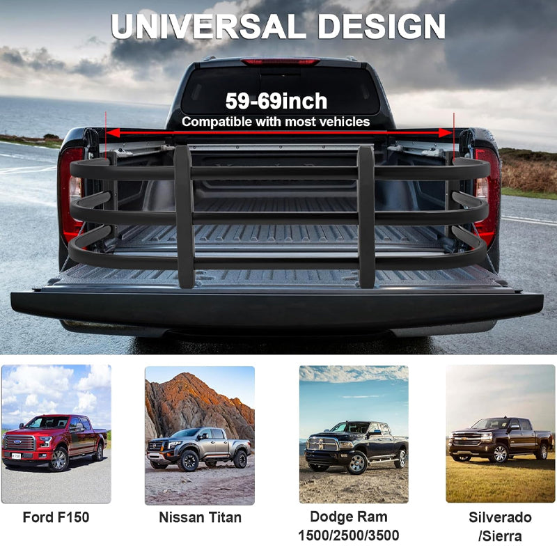 Truck Bed Extender 59"-69" Aluminum Retractable Tailgate Extender for Ford F150/F250 7+Titan 7+Sierra 3+Ram 1500/2500/3500
