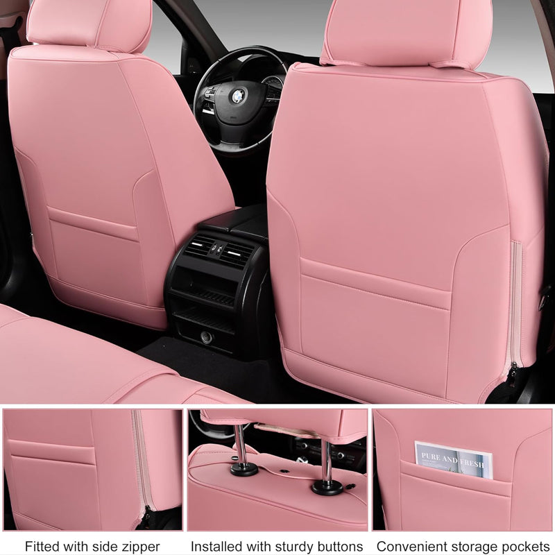Pink Car Seat Covers Full Set Seat Covers for Cars with Head Pillow Leatherette Auto Seat Protectors