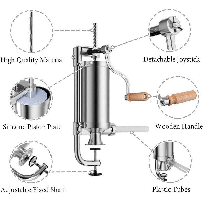 2.5LBS/1.5L Sausage Stuffer Stainless Steel Vertical Sausage Maker Stuffer Home Made Machine