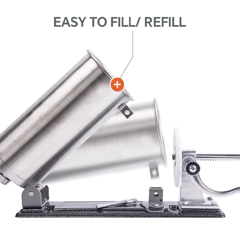 6 LBS/2.5 L Manual Sausage Stuffer Stainless Steel Horizontal Sausage Machine with 4 Tubes