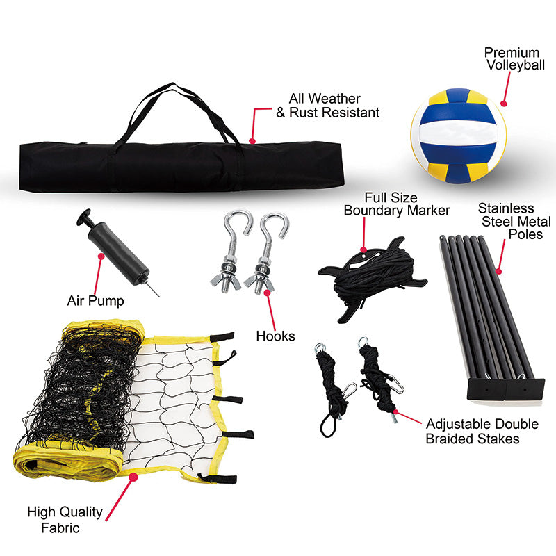 Outdoor Portable Volleyball Net System, Professional Volleyball Set with PVC Volleyball, Pump, Carrying Bag, Heavy Duty Volleyball Net for Backyard, Beach, Lawn