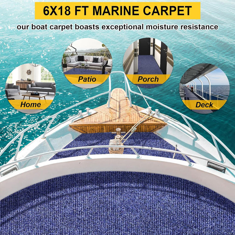 6 FT × 18 FT Deep Blue Marine Carpet Water-Proof TPE Backing Outdoor Non-Slide Marine Carpet Roll
