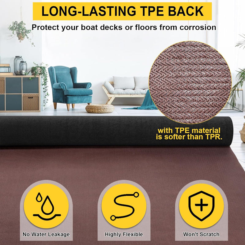 Marine Carpet Black 6 FT × 14 FT Boat Carpet Roll Marine Grade Boat Carpet with TPE Backing