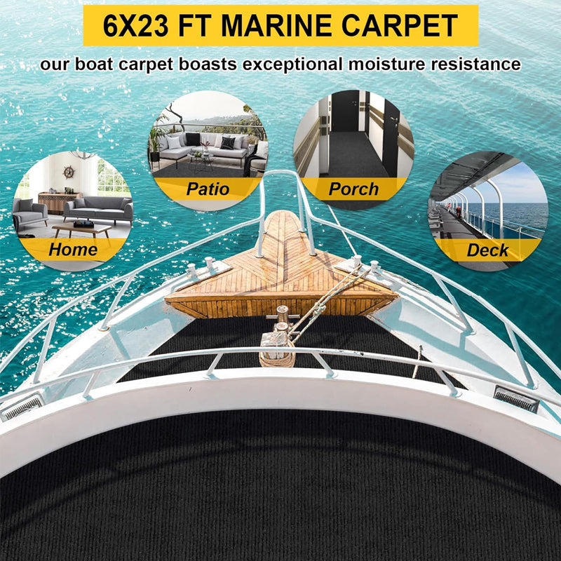 6 FT × 23 FT Black Marine Carpet Boat Carpeting for Home Patio Porch Deck Marine Carpeting