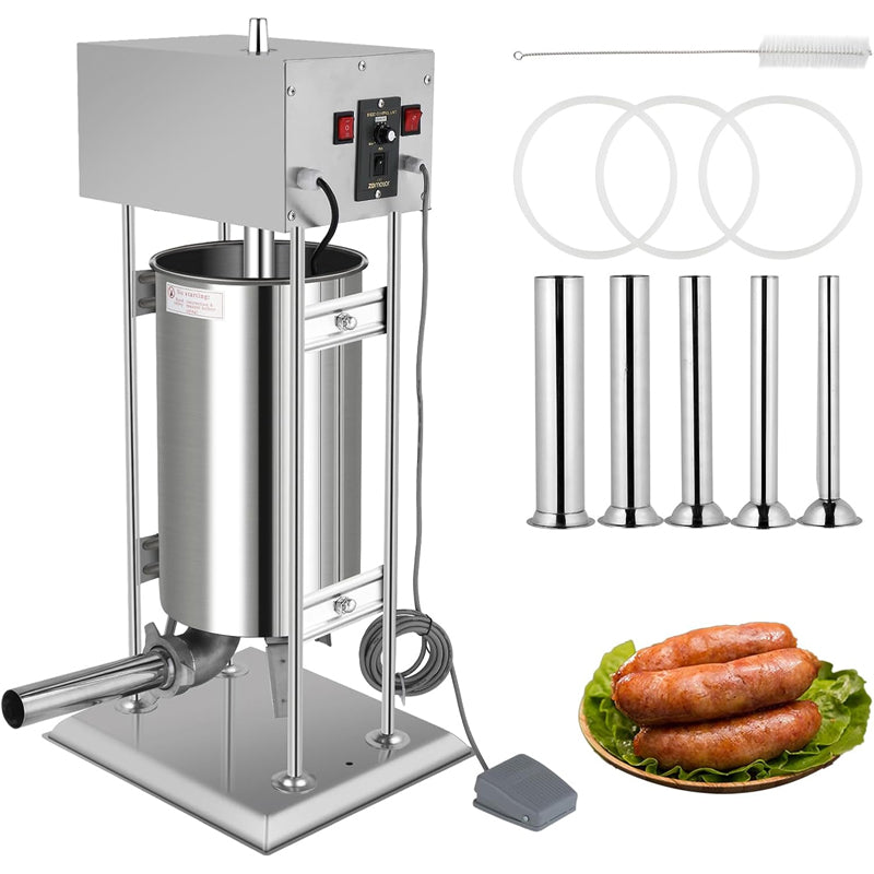24.3LBS/15L Electric Sausage Stuffer Variable Speed Sausage Maker with 5 Stuffing Tubes