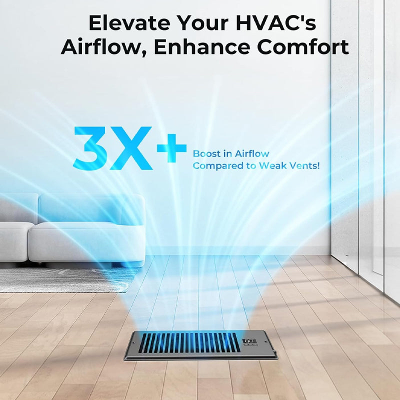 4" x 10" Register Booster Fan Vertical Grille Adjustable Speed Register Hole Aluminum Vent Booster Fan