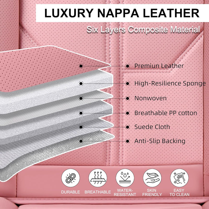 Pink Car Seat Covers Full Set Seat Covers for Cars with Head Pillow Leatherette Auto Seat Protectors