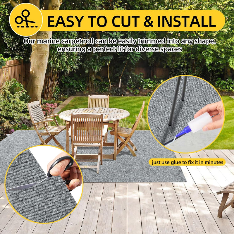 Marine Carpet Smoke Gray 6 FT × 14 FT Boat Carpet 0.2" Thick with Water-Proof TPE Backing