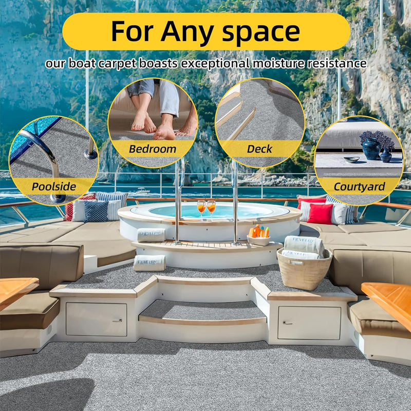 Marine Carpet Smoke Gray 6 FT × 14 FT Boat Carpet 0.2" Thick with Water-Proof TPE Backing