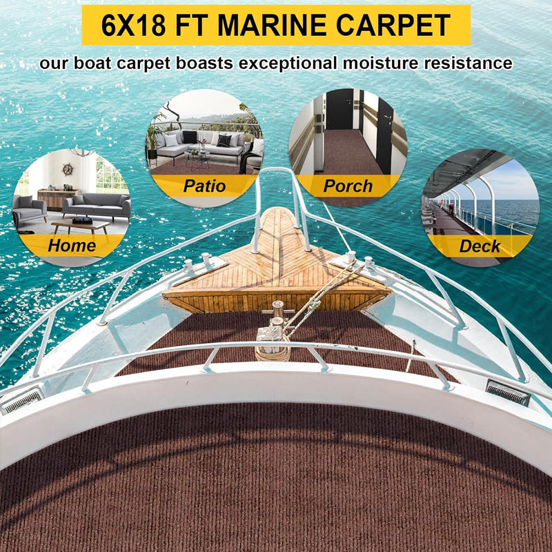 Deep Brown 6 FT × 18 FT Marine Carpet Indoor Outdoor Boat Carpeting Easy to Clean Water-Proof Carpet