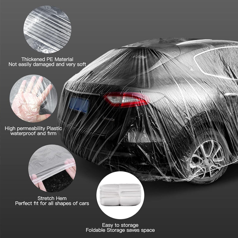 22'x12' Clear Plastic Car Cover 10PCS Universal Disposable Car Cover Waterproof Dustproof Protective Cover
