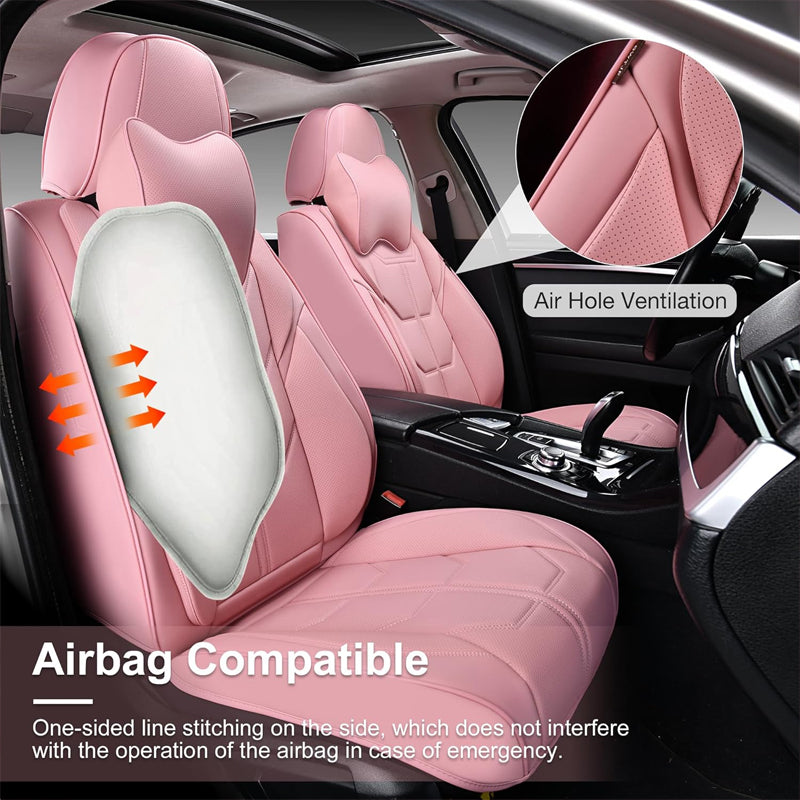 Pink Car Seat Covers Full Set Seat Covers for Cars with Head Pillow Leatherette Auto Seat Protectors