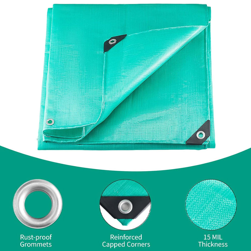 12 x 16FT Tarp Waterproof 15 Mil Green Poly Tarp UV Resistant Greenhouse Tarp for Garden Outdoor Yard