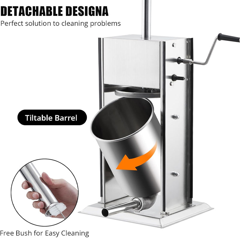 15L Manual Sausage Stuffer for Restaurants and Homes Stainless Steel Vertical Sausage Machine