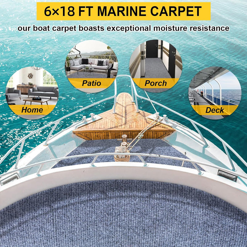 Blue Gray 6 FT × 18 FT Marine Carpet 0.2" Thick Boat Carpet Non-Slide Outdoor Marine Carpet