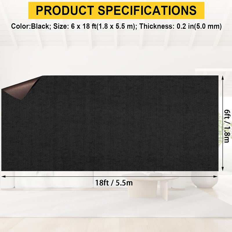 Black 6 FT x 18 FT Boat Carpet Waterproof Indoor Outdoor Carpet Anti-Slide Marine Carpet