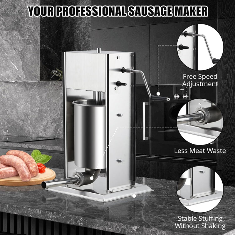 15L Manual Sausage Stuffer for Restaurants and Homes Stainless Steel Vertical Sausage Machine