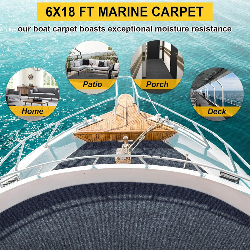Dark Gray 6 FT × 18 FT Marine Carpet Easy to Cut and Install Boat Carpet Water-Proof TPE Backing