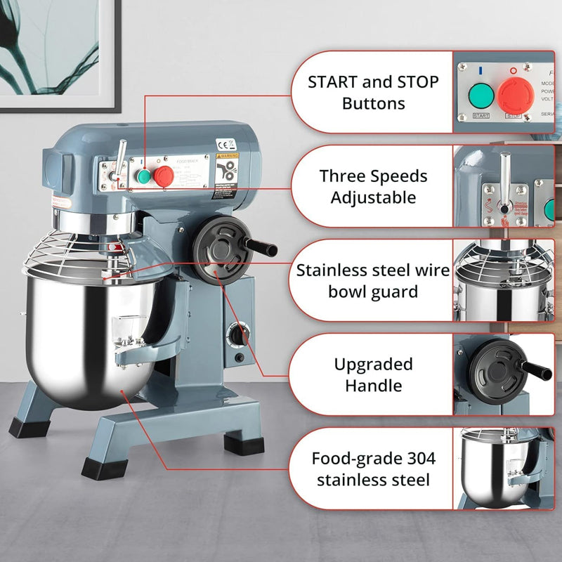 15Qt 600W Commercial Food Mixer with 3 Speeds Adjustable Stainless Steel Bowl Food Mixer
