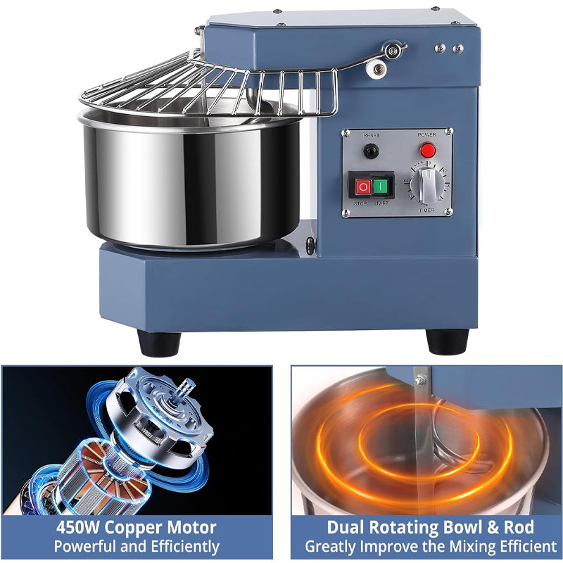 8.5Qt 450W Commercial Dough Mixer Food Mixer with Food-grade Stainless Steel Bowl for Restaurant Pizzeria