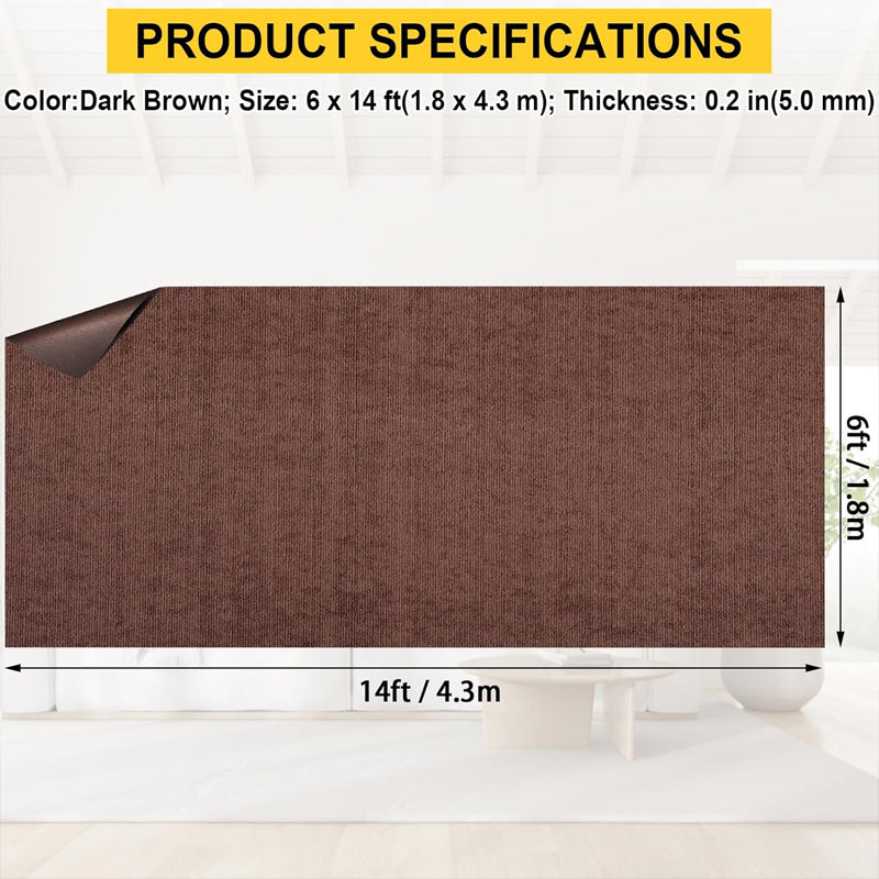 Marine Carpet Deep Brown 6 FT × 14 FT Indoor/Outdoor Marine Carpeting with Water-Proof TPR Backing