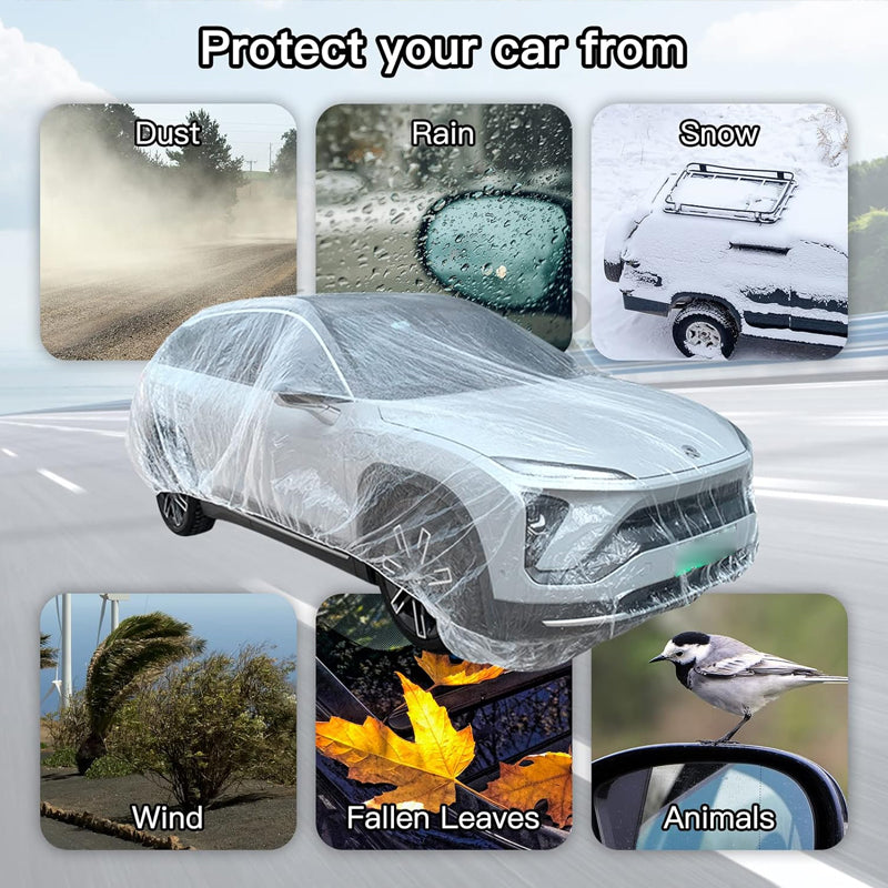 22'x12' Clear Plastic Car Cover 10PCS Universal Disposable Car Cover Waterproof Dustproof Protective Cover
