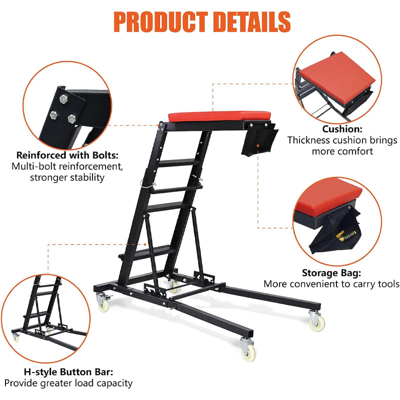Top Creeper with Adjustable Height 48" to 64" 400 LBS Capacity Car Creeper with 4 Caster Wheels