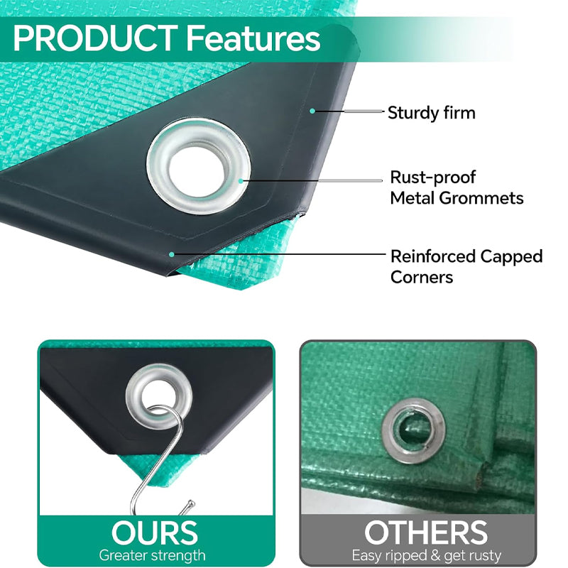 12 x 16FT Tarp Waterproof 15 Mil Green Poly Tarp UV Resistant Greenhouse Tarp for Garden Outdoor Yard